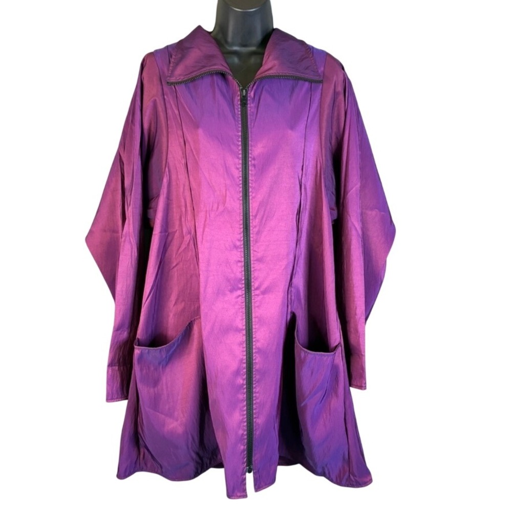 Vtg Maralyce Ferree Iridescent Purple Zip Swing Cape Back Jacket Womens Small
